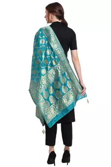 Turquoise Art Silk Zari Woven Dupatta