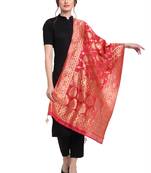 Coral Red Art Silk Zari Woven Dupatta