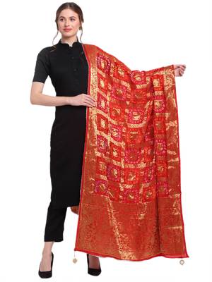 Red Banarasi Woven Dupatta 1