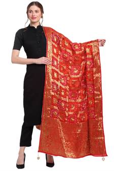 Red Banarasi Woven Dupatta