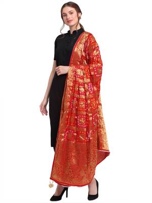 Red Banarasi Woven Dupatta 3
