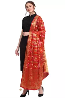 Red Banarasi Woven Dupatta