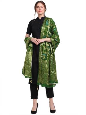 Green Banarasi Woven Dupatta 1