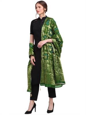 Green Banarasi Woven Dupatta 3