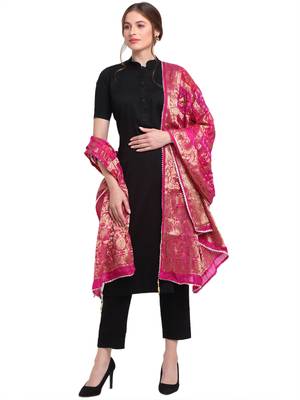 Magenta Banarasi Woven Dupatta 1
