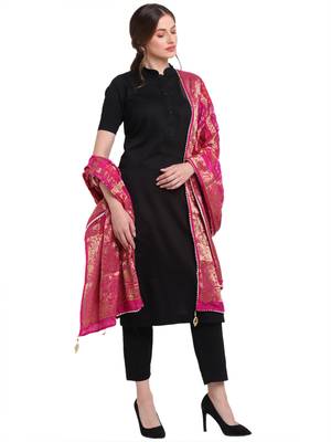 Magenta Banarasi Woven Dupatta 3