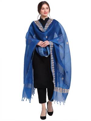 Blue Cotton Stripes Dupatta 1