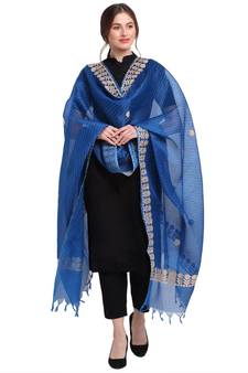 Blue Cotton Stripes Dupatta