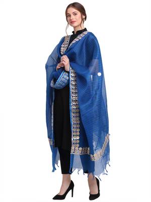 Blue Cotton Stripes Dupatta 3