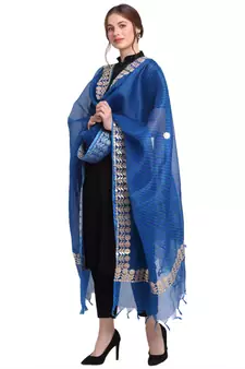 Blue Cotton Stripes Dupatta