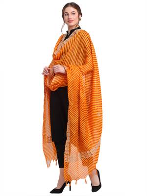 Orange Cotton Stripes Dupatta 3