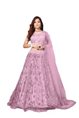 Pink Net With Sequence Embroidery Lehenga Choli  1
