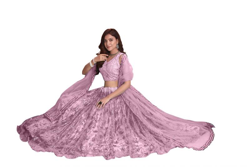 Pink Net With Sequence Embroidery Lehenga Choli 