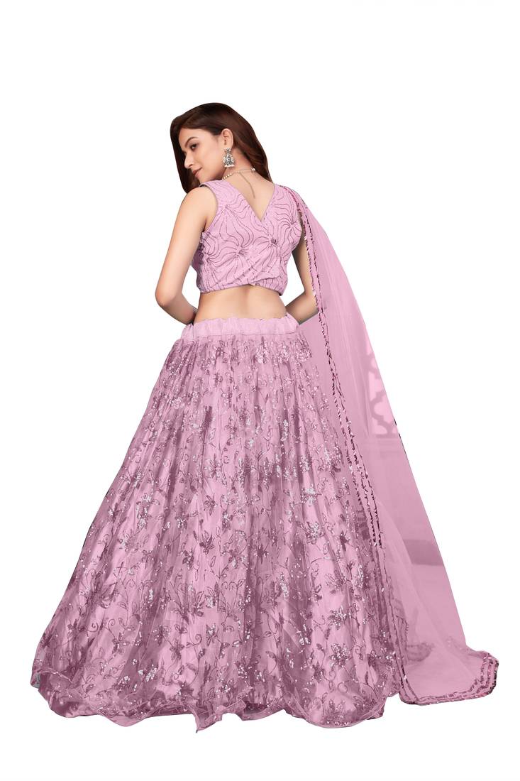 Pink Net With Sequence Embroidery Lehenga Choli 