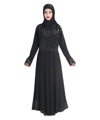 Black embroidered denim abaya 1
