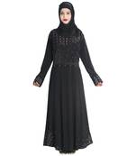 Black embroidered denim abaya
