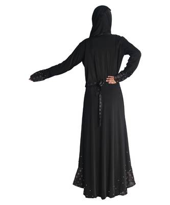 Black embroidered denim abaya 2