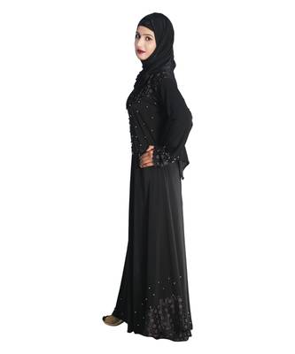 Black embroidered denim abaya 3