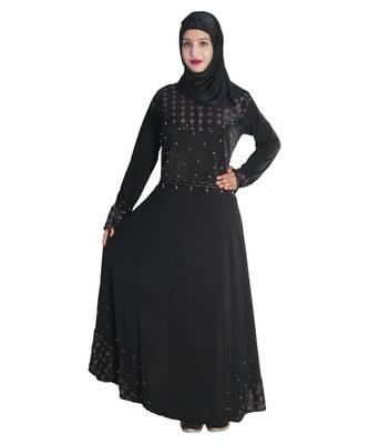 Black embroidered denim abaya 4