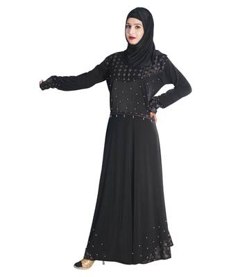 Black embroidered denim abaya 5