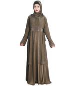 Brown embroidered denim abaya