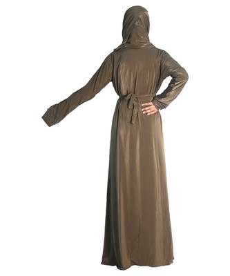 Brown embroidered denim abaya 2