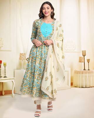 Beige printed cotton ethnic-kurtis 1