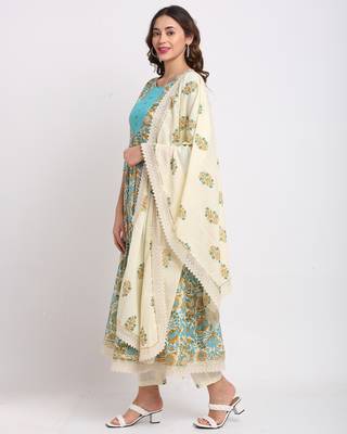 Beige printed cotton ethnic-kurtis 3
