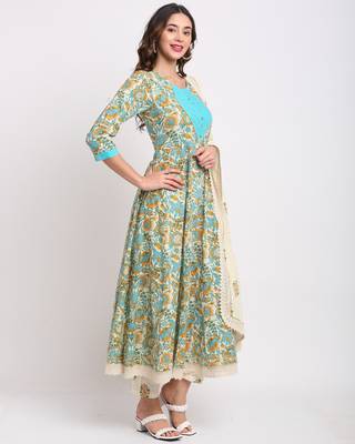 Beige printed cotton ethnic-kurtis 4