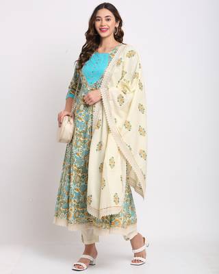 Beige printed cotton ethnic-kurtis 5