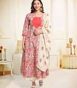 Beige printed cotton ethnic-kurtis