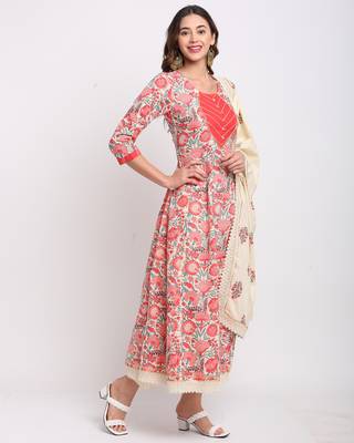 Beige printed cotton ethnic-kurtis 4