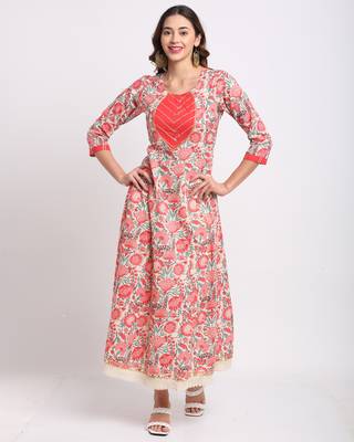 Beige printed cotton ethnic-kurtis 5