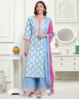 Blue printed cotton ethnic-kurtis 1