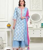 Blue printed cotton ethnic-kurtis