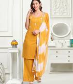 Yellow embroidered cotton ethnic-kurtis