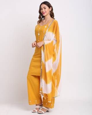 Yellow embroidered cotton ethnic-kurtis 3