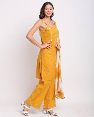 Yellow embroidered cotton ethnic-kurtis 4