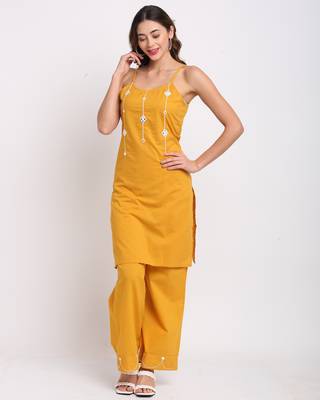 Yellow embroidered cotton ethnic-kurtis 5