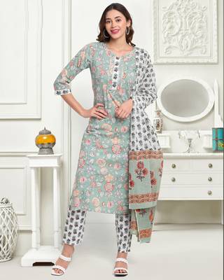 Green printed cotton ethnic-kurtis 1