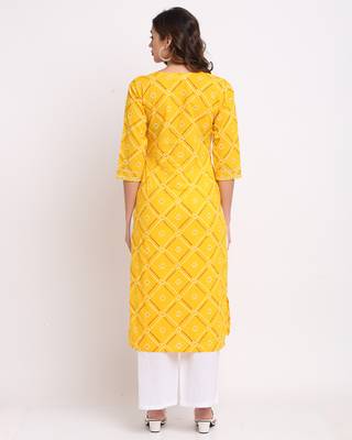 Yellow printed cotton ethnic-kurtis 2