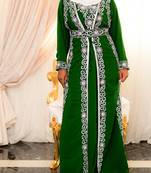 Green Zari Stone Work Georgette Islamic Style Beads Embedded Partywear Kaftan Long Gown Evening wear Dubai kaftan