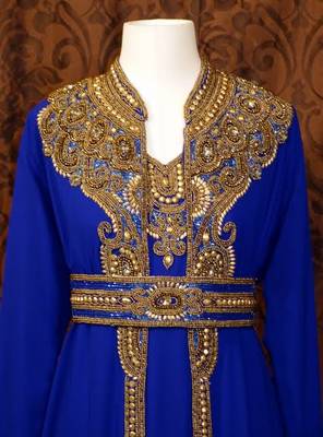 Blue Zari Stone Work Georgette Islamic Style Beads Embedded Partywear Kaftan Long Gown Evening wear Dubai kaftan 2