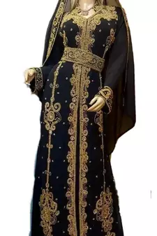Black Georgette Embroidered Party Wear Kaftan