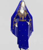 Blue Zari Stone Work Georgette Islamic Style Beads Embedded Partywear Kaftan Long Gown Evening wear Dubai kaftan