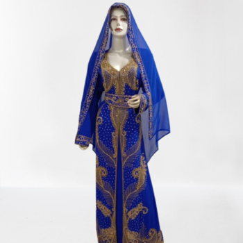 Blue Zari Stone Work Georgette Islamic Style Beads Embedded Partywear Kaftan Long Gown Evening wear Dubai kaftan 1