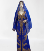 Blue Zari Stone Work Georgette Islamic Style Beads Embedded Partywear Kaftan Long Gown Evening wear Dubai kaftan