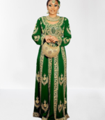 Green Zari Stone Work Georgette Islamic Style Beads Embedded Partywear Kaftan Long Gown Evening wear Dubai kaftan
