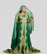Green Wedding Zari Embroidered Kaftan