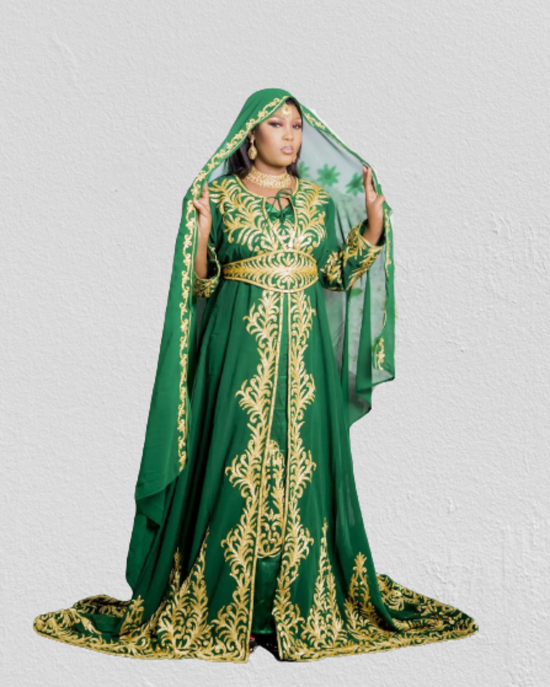 Green Wedding Zari Embroidered Kaftan